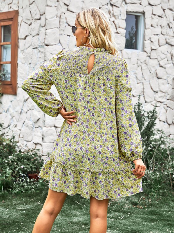 Women's fashion waist reduction holiday loose Floral Dress - Day Dress