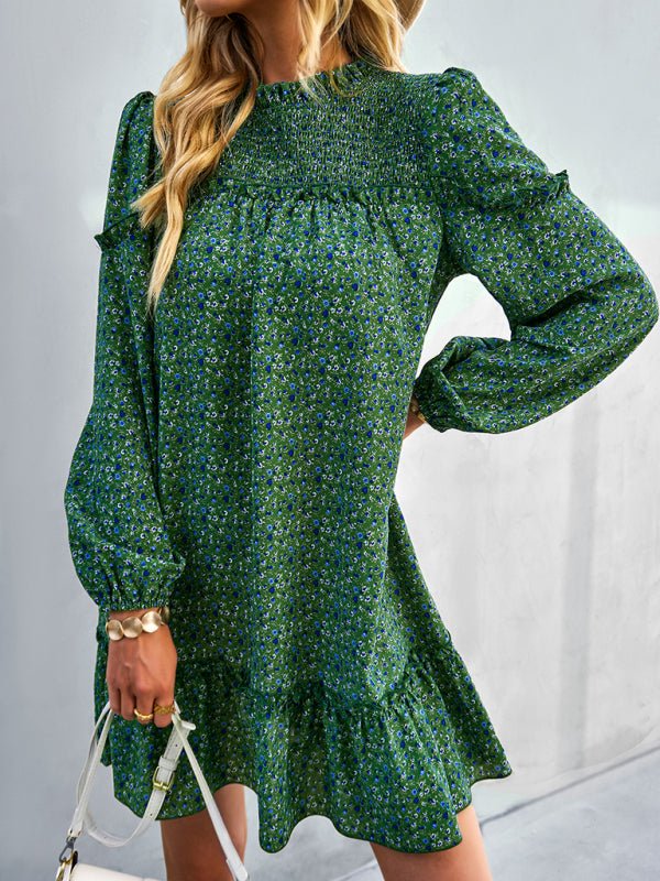 Women's fashion waist reduction holiday loose Floral Dress - Day Dress