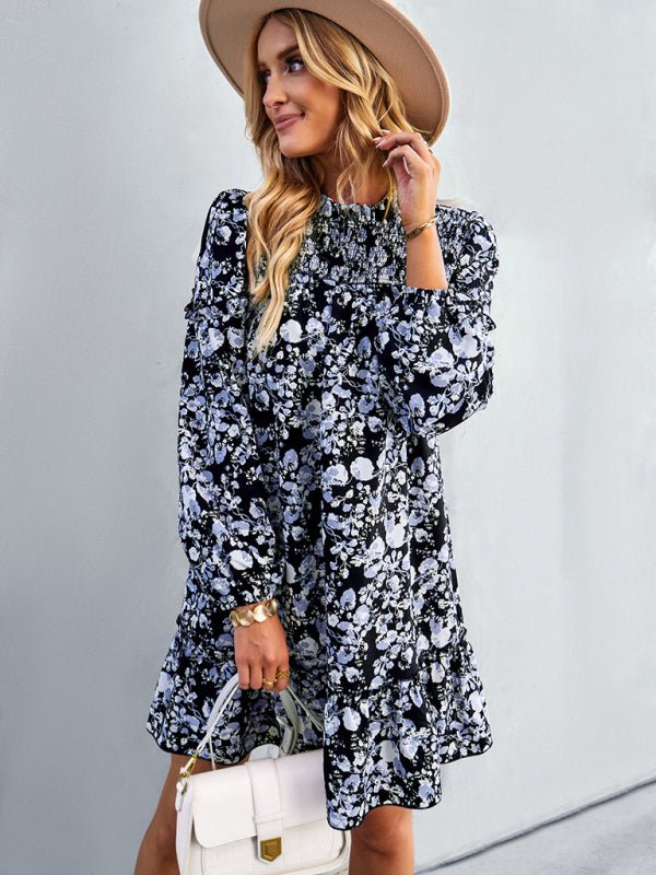 Women's fashion waist reduction holiday loose Floral Dress - Day Dress