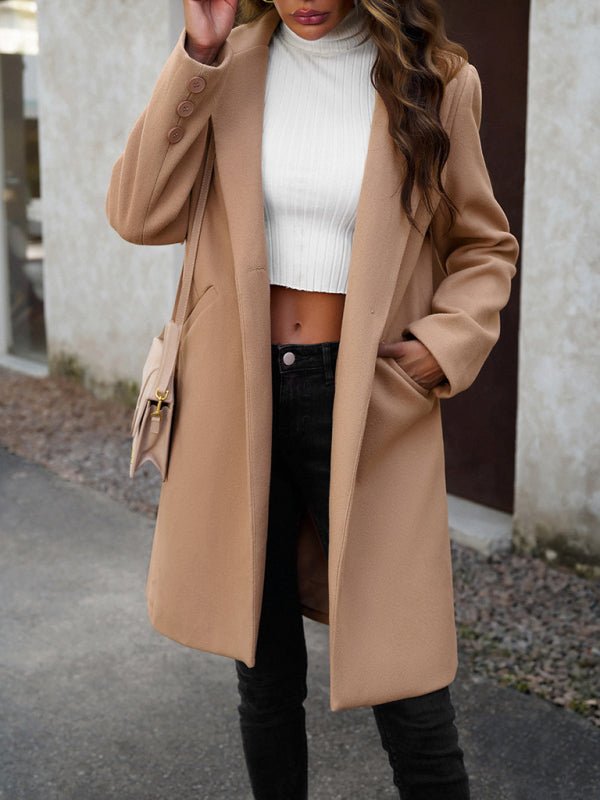 Women's fashion woolen coat solid color temperament commuter cardigan coat - Outerwear