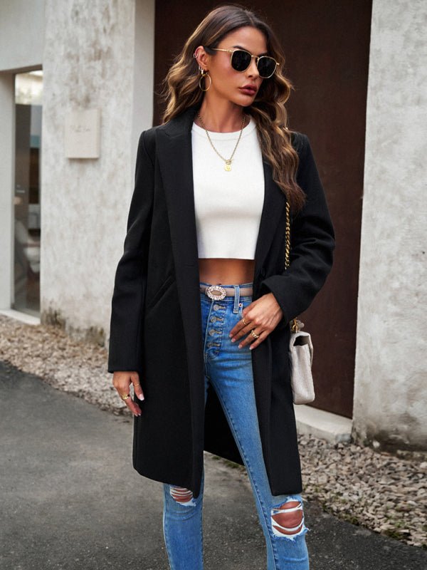 Women's fashion woolen coat solid color temperament commuter cardigan coat - Outerwear