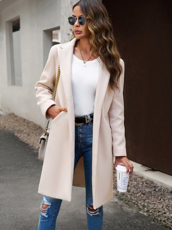 Women's fashion woolen coat solid color temperament commuter cardigan coat - Outerwear