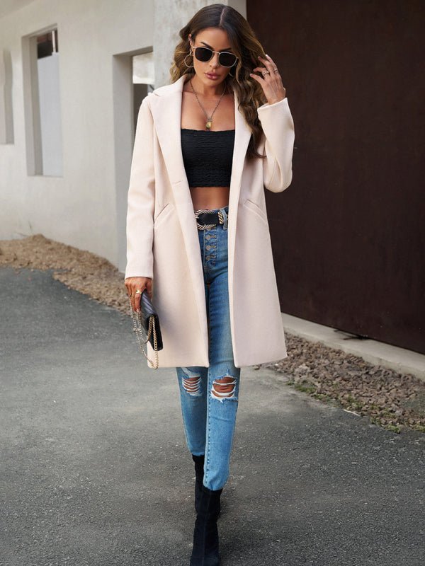 Women's fashion woolen coat solid color temperament commuter cardigan coat - Outerwear