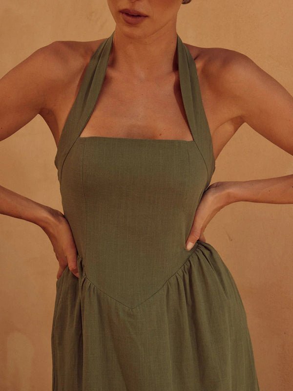 Women's Fashionable Wide Strap Halter Backless Dress - Vacation Dress