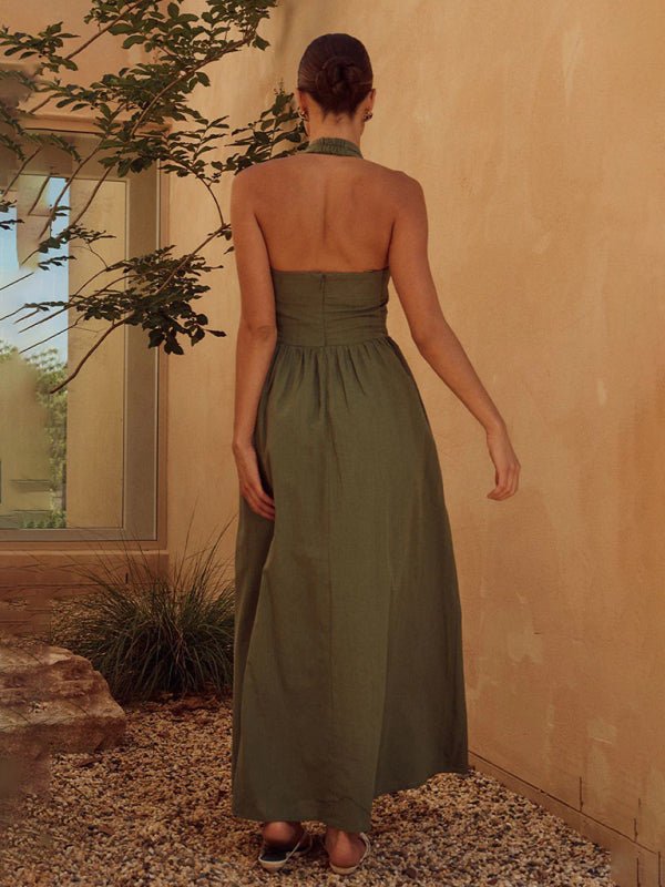 Women's Fashionable Wide Strap Halter Backless Dress - Vacation Dress