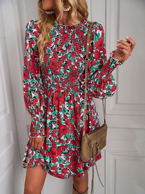 Women's Floral Sexy Lantern Sleeve Casual Dress - Day Dress