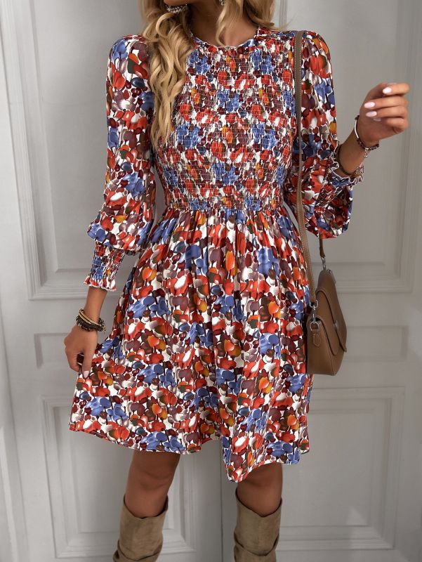 Women's Floral Sexy Lantern Sleeve Casual Dress - Day Dress
