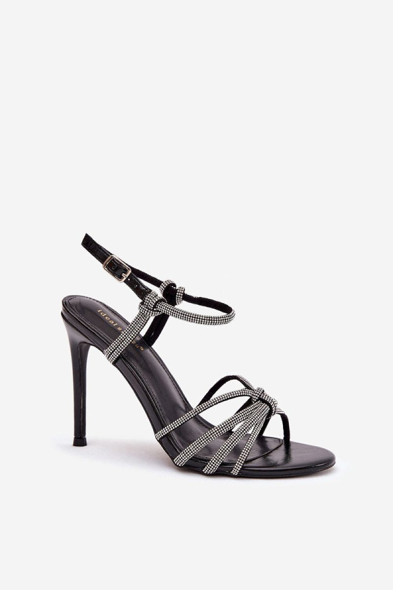 Women's High Heel Sandals with Zircon Embellishments - 