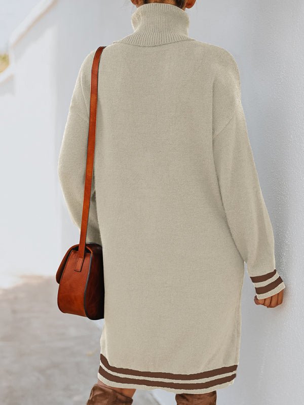 Women's high neck long sleeve skirt knitted dress - Sweater Dress