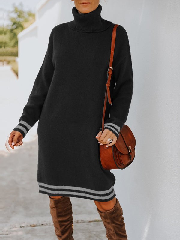 Women's high neck long sleeve skirt knitted dress - Sweater Dress