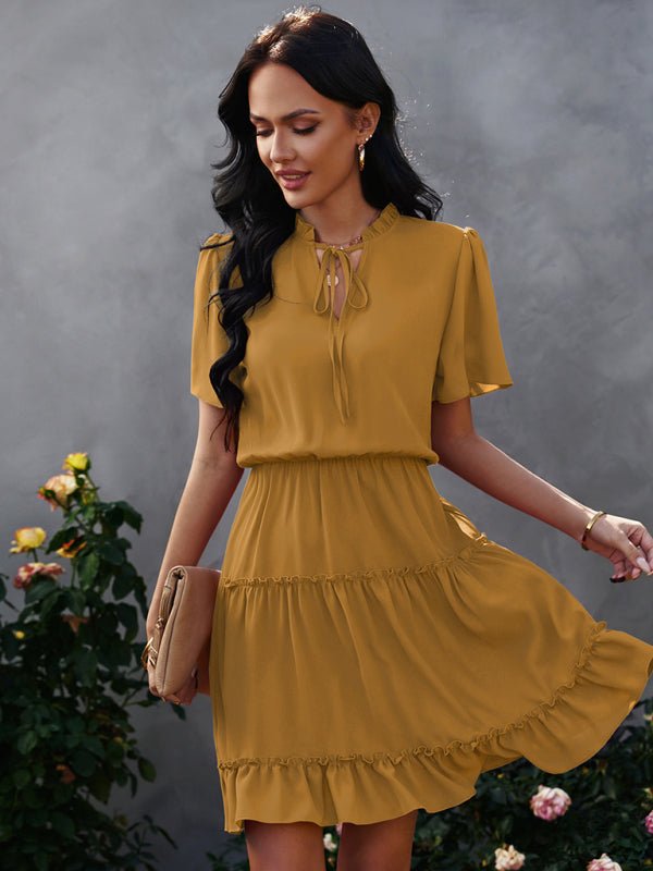 Women's high neck loose Ruffle Dress - Day Dress