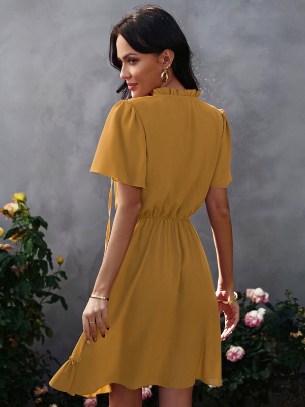 Women's high neck loose Ruffle Dress - Day Dress