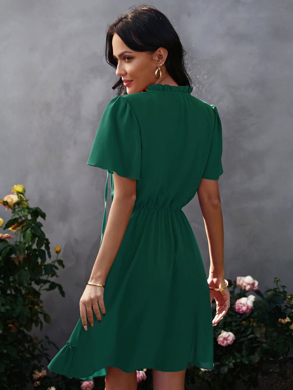 Women's high neck loose Ruffle Dress - Day Dress