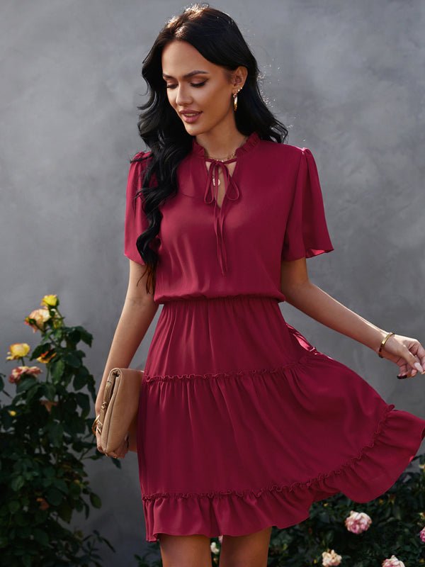 Women's high neck loose Ruffle Dress - Day Dress