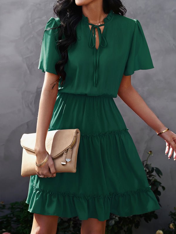 Women's high neck loose Ruffle Dress - Day Dress