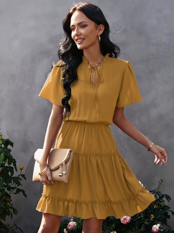 Women's high neck loose Ruffle Dress - Day Dress