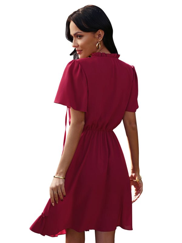 Women's high neck loose Ruffle Dress - Day Dress