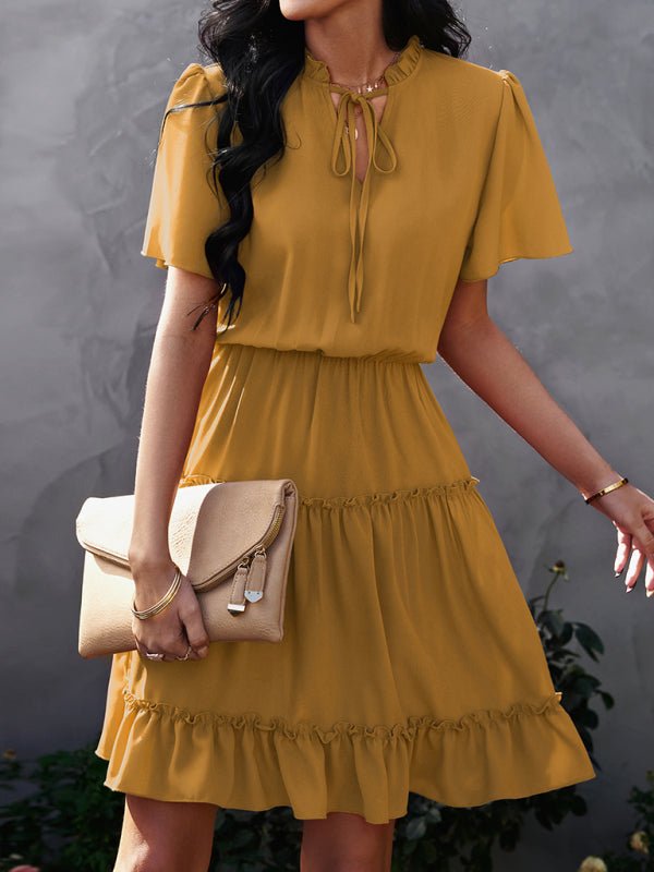 Women's high neck loose Ruffle Dress - Day Dress