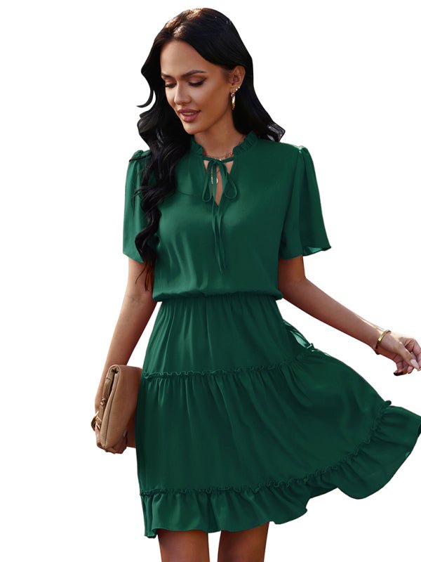 Women's high neck loose Ruffle Dress - Day Dress