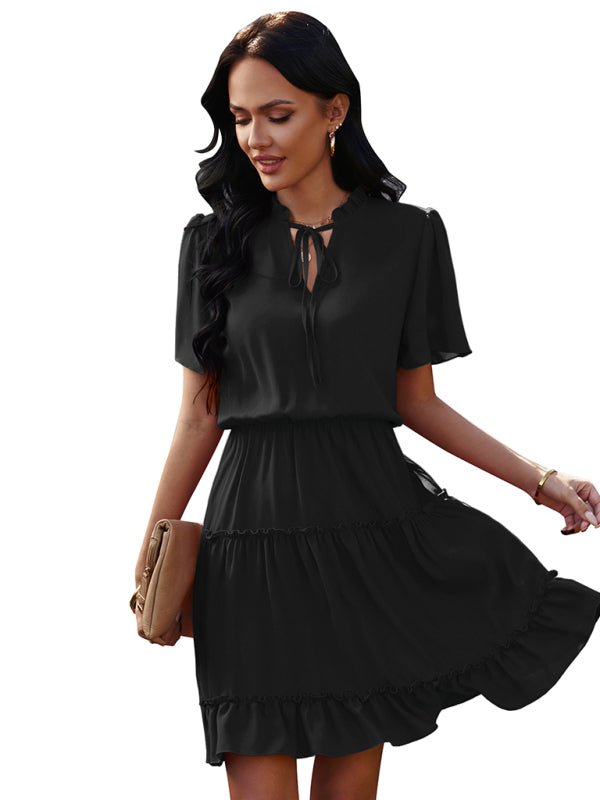 Women's high neck loose Ruffle Dress - Day Dress