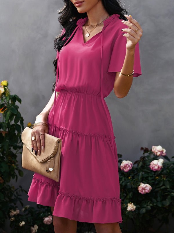 Women's high neck loose Ruffle Dress - Day Dress