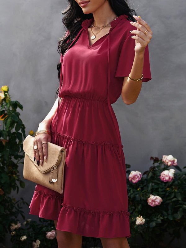 Women's high neck loose Ruffle Dress - Day Dress