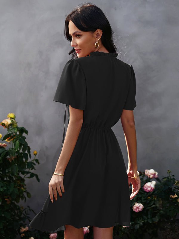 Women's high neck loose Ruffle Dress - Day Dress