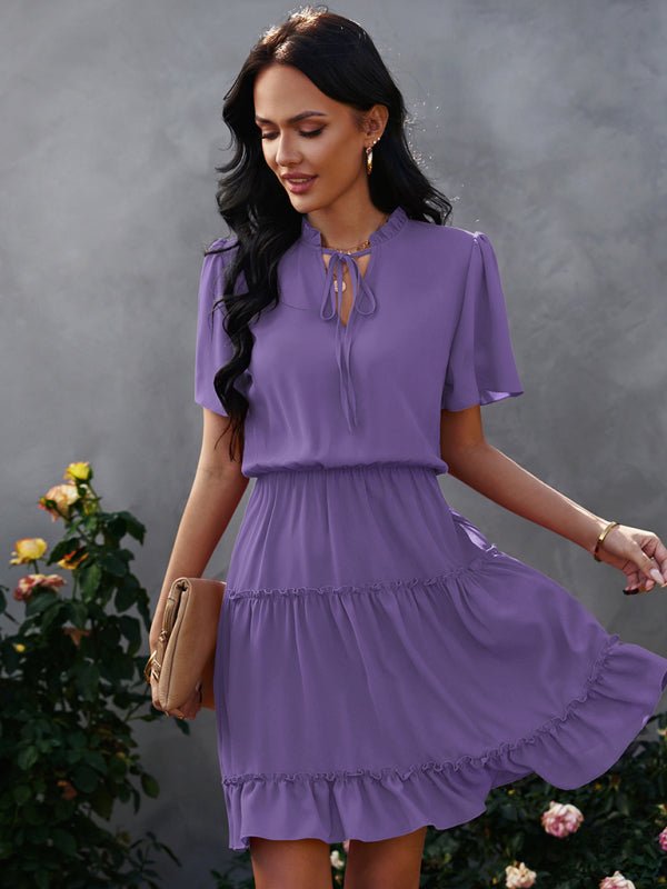 Women's high neck loose Ruffle Dress - Day Dress
