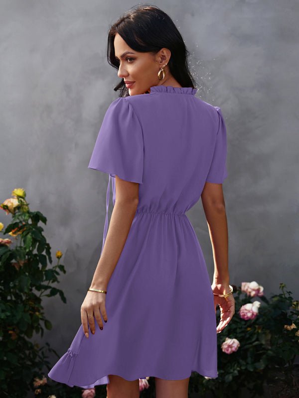 Women's high neck loose Ruffle Dress - Day Dress