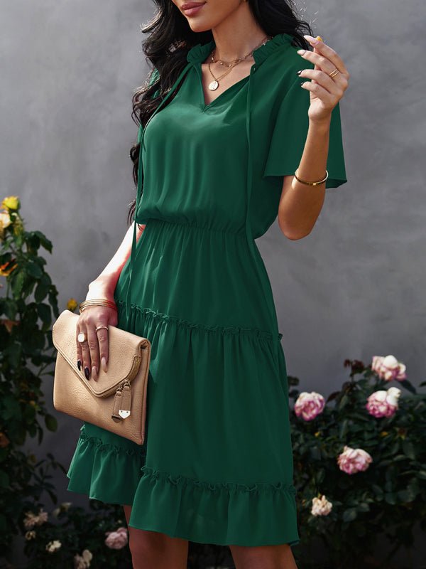 Women's high neck loose Ruffle Dress - Day Dress