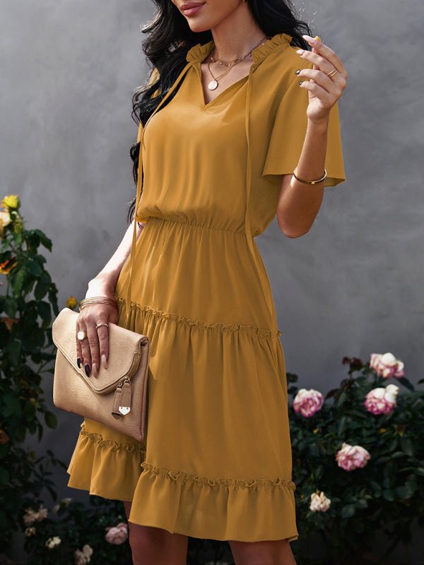 Women's high neck loose Ruffle Dress - Day Dress