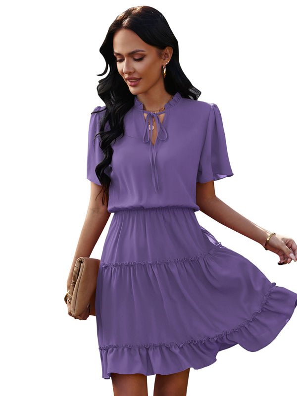 Women's high neck loose Ruffle Dress - Day Dress