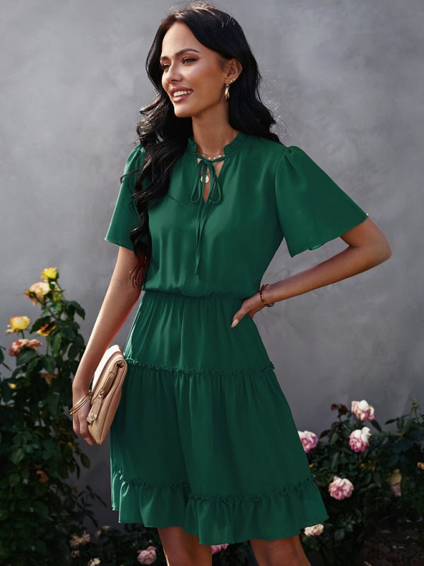 Women's high neck loose Ruffle Dress - Day Dress