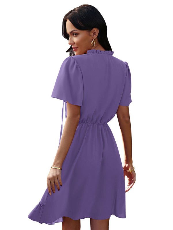Women's high neck loose Ruffle Dress - Day Dress