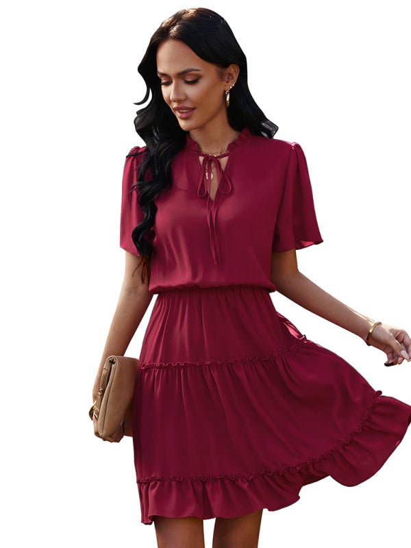 Women's high neck loose Ruffle Dress - Day Dress