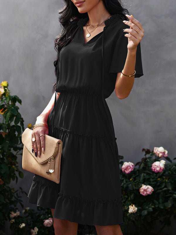 Women's high neck loose Ruffle Dress - Day Dress