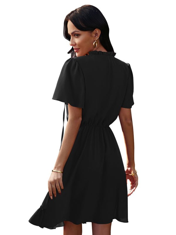 Women's high neck loose Ruffle Dress - Day Dress