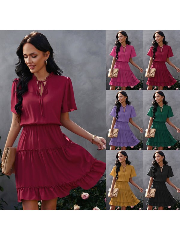 Women's high neck loose Ruffle Dress - Day Dress