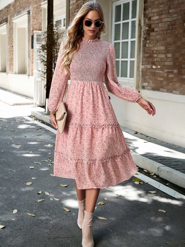 Women's holiday casual floral earring dress - Casual Dress