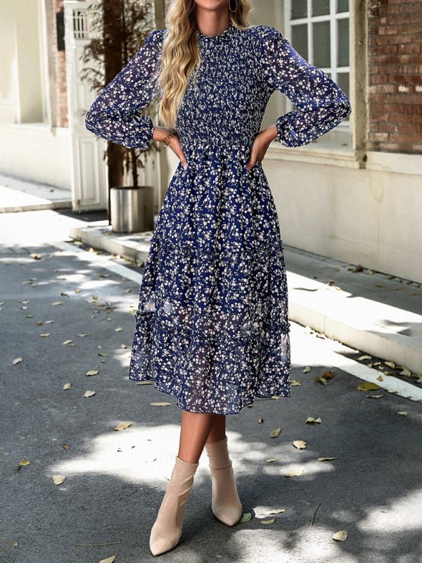 Women's holiday casual floral earring dress - Casual Dress