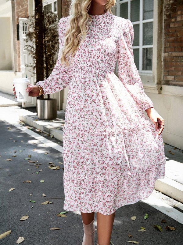 Women's holiday casual floral earring dress - Casual Dress
