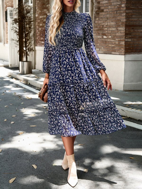 Women's holiday casual floral earring dress - Casual Dress