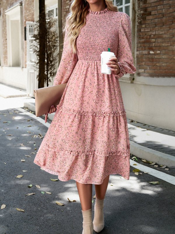 Women's holiday casual floral earring dress - Casual Dress