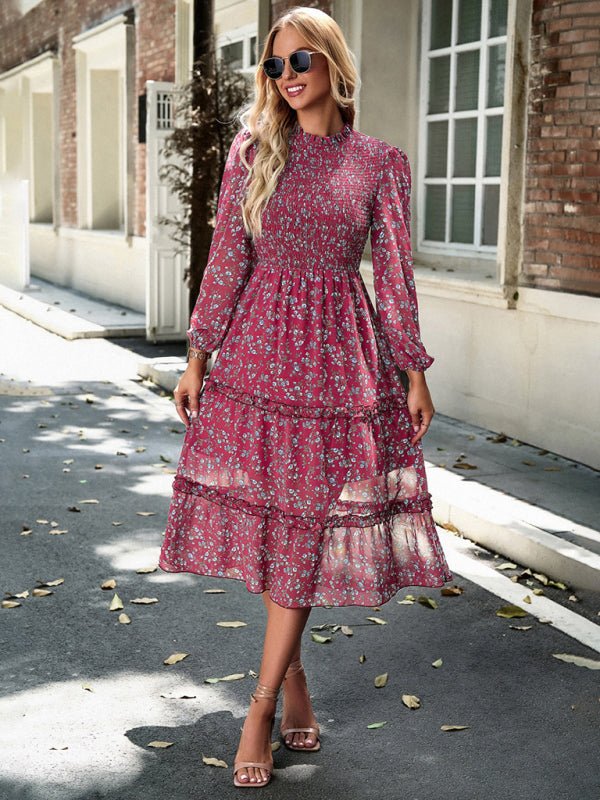 Women's holiday casual floral earring dress - Casual Dress