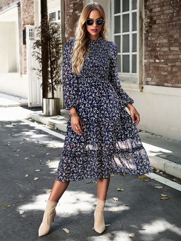 Women's holiday casual floral earring dress - Casual Dress