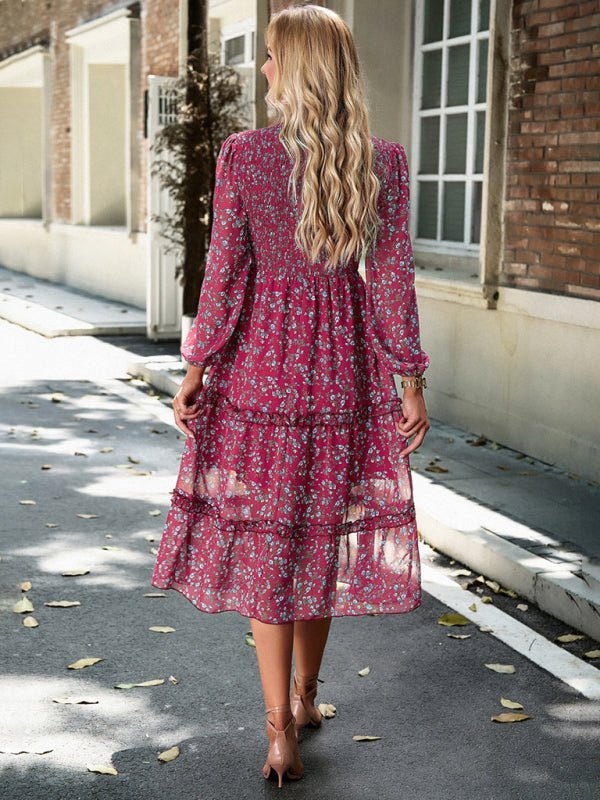 Women's holiday casual floral earring dress - Casual Dress