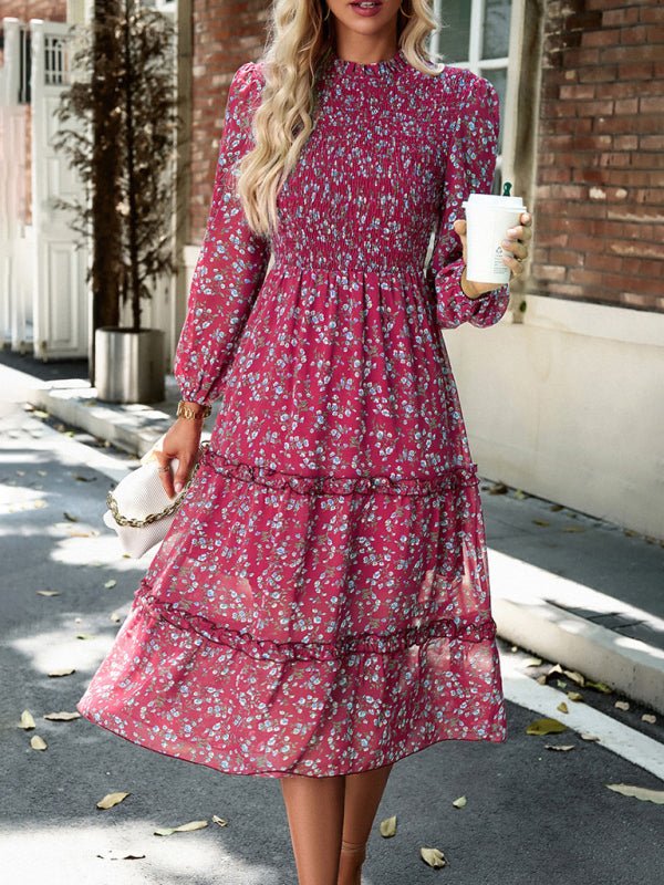 Women's holiday casual floral earring dress - Casual Dress