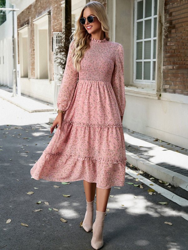 Women's holiday casual floral earring dress - Casual Dress