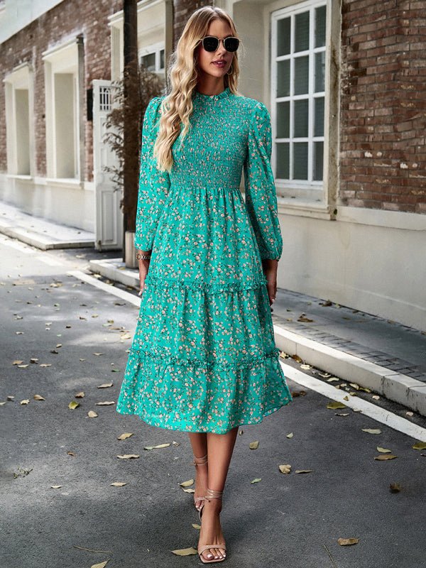 Women's holiday casual floral earring dress - Casual Dress