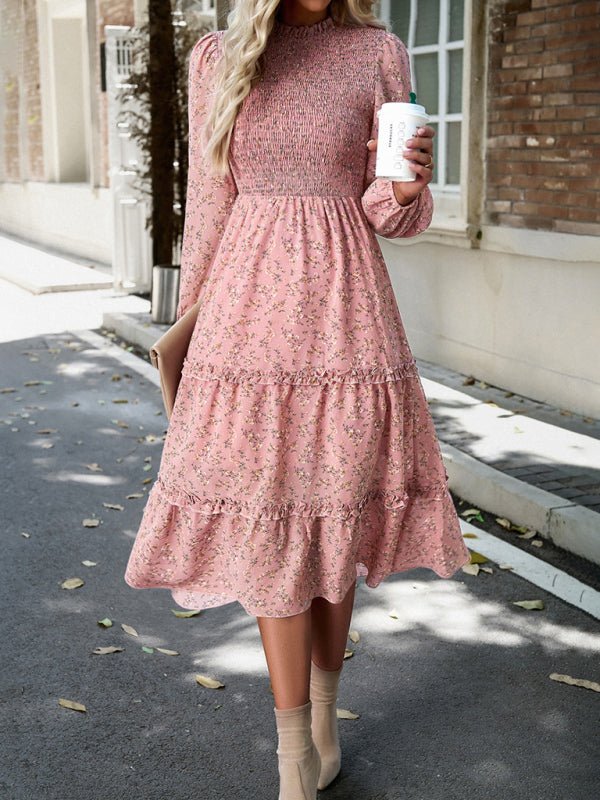 Women's holiday casual floral earring dress - Casual Dress